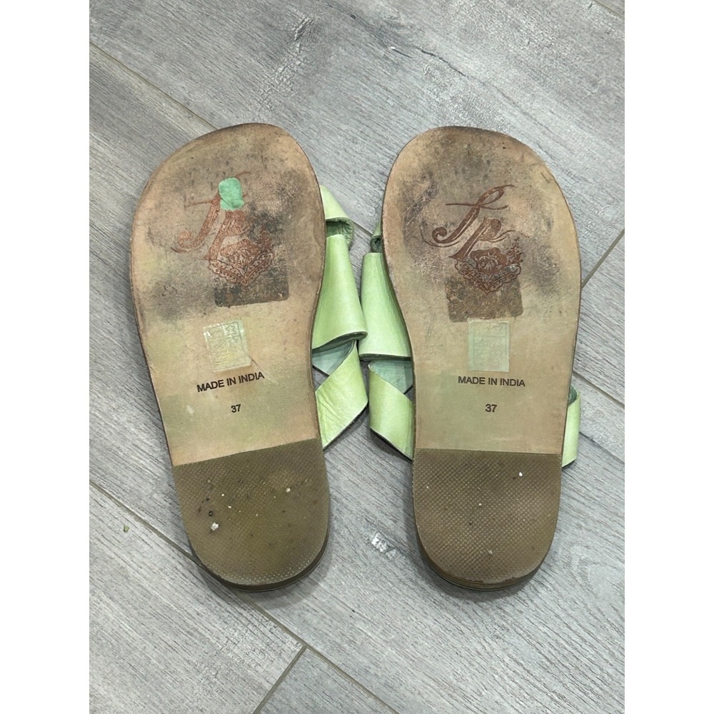 Free People Del Mar Sandals Womens 7 Green Leather Slide Strappy Boho Summer - Picture 9 of 9